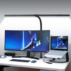 macasa double head led desk lamp with anti-glare cover computer desk lamp for home office 24w brightest desk light office lamp for workbench drafting architect reading with clamp