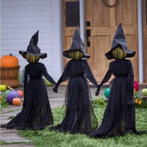 Halloween Decorations Outdoor -[Upgrade] Large Light Up Holding Hands Screaming Witches Set of 3 Sound-Activated Sensor Waterproof Life Size Scary Decor for Home Outside Yard Lawn Garden Party