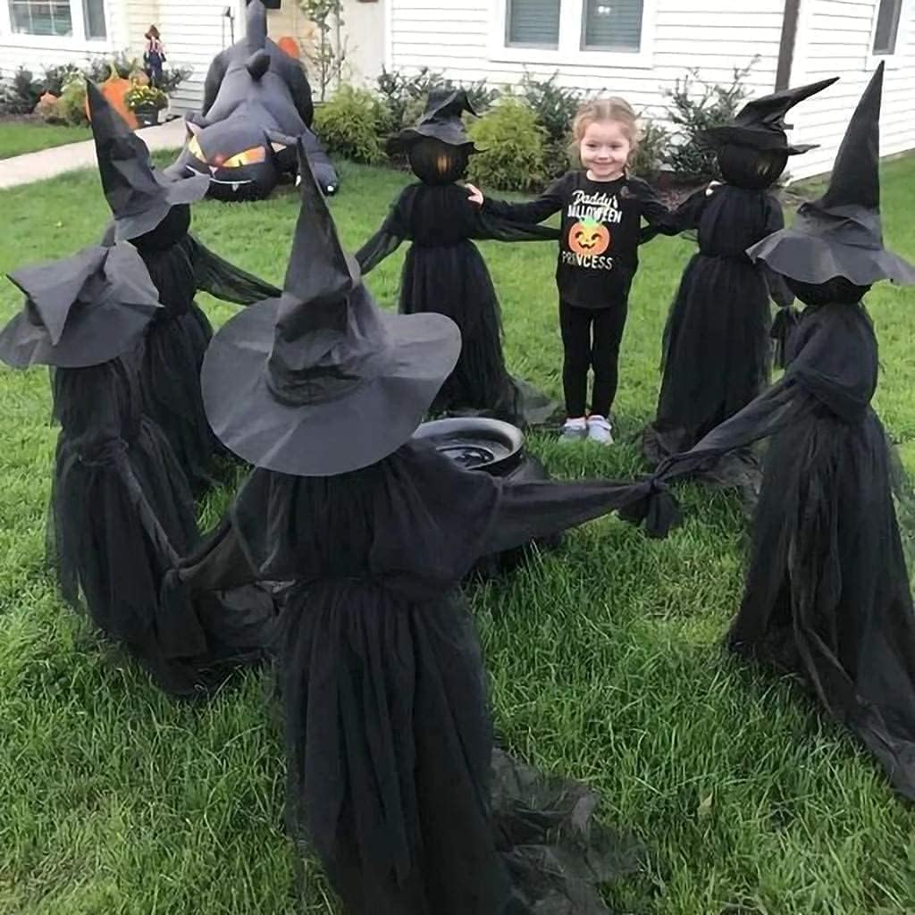 Halloween Decorations Outdoor -[Upgrade] Large Light Up Holding Hands Screaming Witches Set of 3 Sound-Activated Sensor Waterproof Life Size Scary Decor for Home Outside Yard Lawn Garden Party