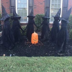 Halloween Decorations Outdoor -[Upgrade] Large Light Up Holding Hands Screaming Witches Set of 3 Sound-Activated Sensor Waterproof Life Size Scary Decor for Home Outside Yard Lawn Garden Party