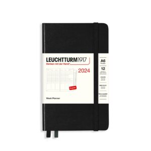 leuchtturm1917 - week planner 2024 with extra booklet, pocket (a6) hardcover, black (jan 1 - dec 31, 2024)