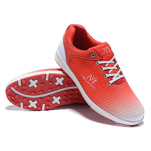 NGARY Women's Golf Shoes Spikeless Breathable Waterproof Golf Trainers Golf Studless Sneakers Plus Size,Red,7.5