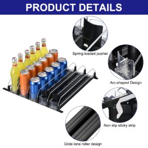 uxcell 6pcs Soda Can Organizer for Refrigerator, Self-Pushing Drink Organizer for Fridge, Width Adjustable Drink Dispenser Beverage Pusher For Pantry Vending Machine, Black