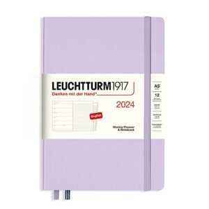 leuchtturm1917 - weekly planner & notebook 2024 with extra booklet, hardcover, medium (a5), lilac (jan 1 - dec 31, 2024)