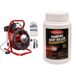 VEVOR 75Ft x 3/8Inch Drain Cleaner Machine + Roebic FRK-1LB Foaming Root Killer