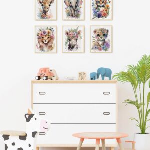 Brooke & Vine Baby Watercolor Safari Animals Nursery Decor Wall Art Prints (UNFRAMED 8x 10 Set of 6),Jungle Themed Gender Neutral Toddler, Classroom,Zebra Elephant Giraffe Tiger Leopard Lion