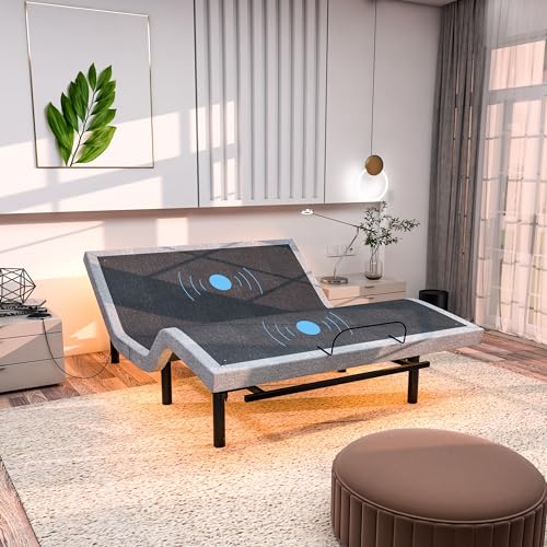 Renanim Adjustable King Bed Frame with Remote - Electric Dual Massage, USB Ports, Under Bed Light, Zero Gravity, App Control, Anti Snore, Head/Foot Incline – King Adjustable Bed Base