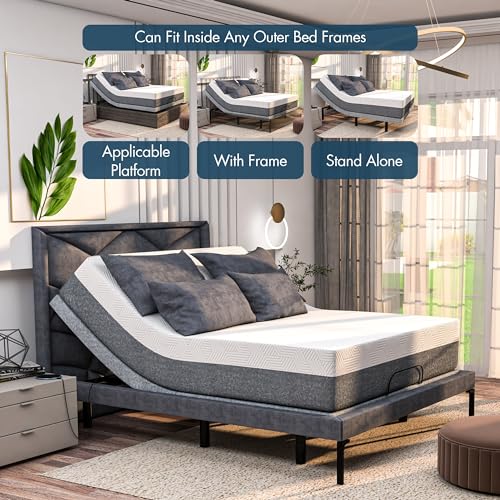 Renanim Adjustable King Bed Frame with Remote - Electric Dual Massage, USB Ports, Under Bed Light, Zero Gravity, App Control, Anti Snore, Head/Foot Incline – King Adjustable Bed Base