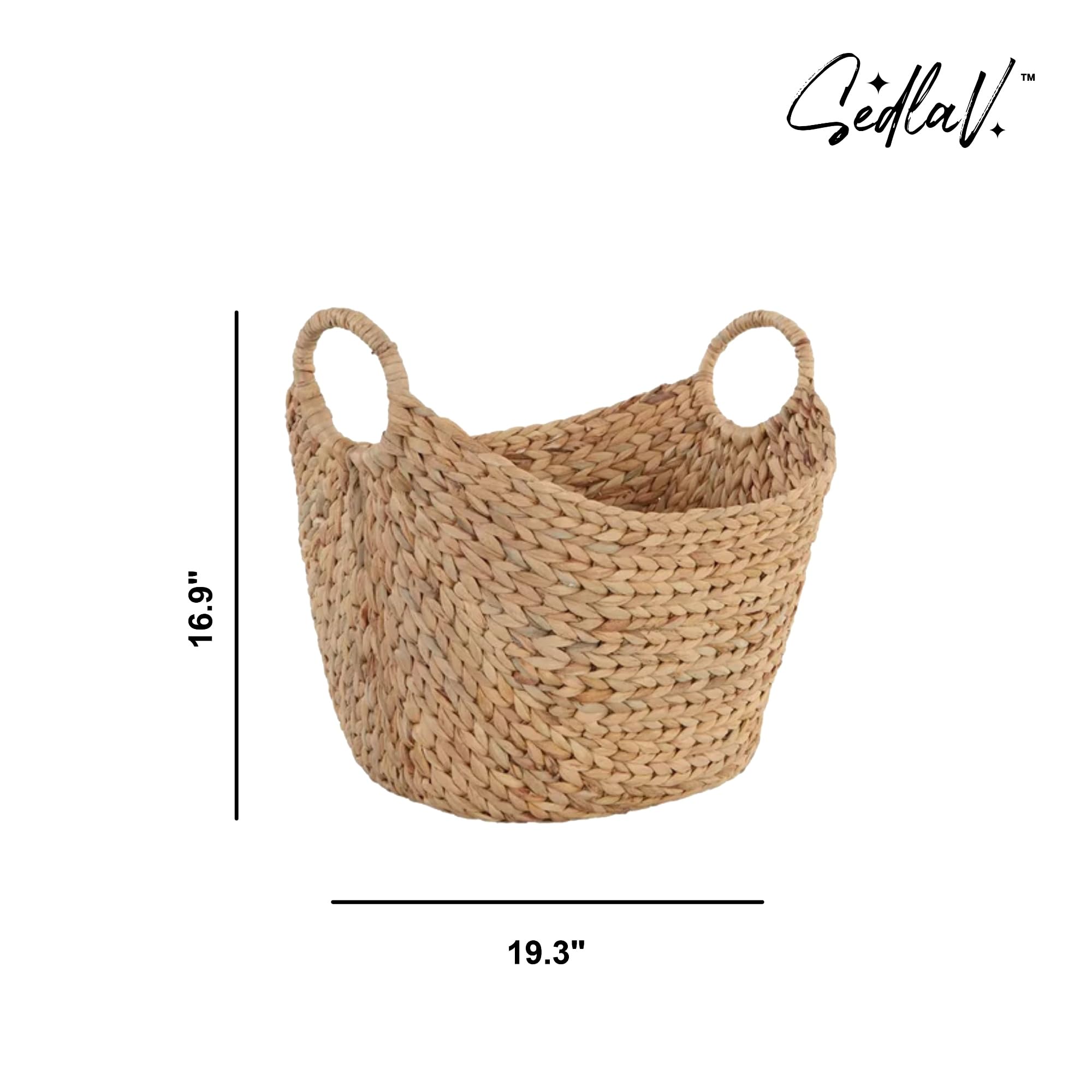 SEDLAV Large Natural Water Hyacinth Boat Basket - Handwoven Eco-Friendly Storage Solution - Stylish and Durable Home Organizer, Great for Display, Décor, and Everyday Use