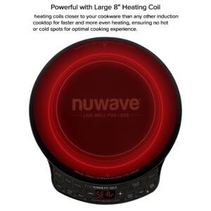 Nuwave Precision Induction Cooktop Gold, 12” Shatter-Proof Ceramic Glass Surface, Large 8” Heating Coil, Portable, 51Temp Settings 100°F to 575°F, 3 Wattage Settings 600, 900, and 1500 Watts