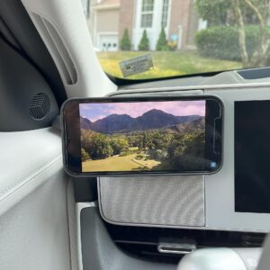 iPhone Holder Mount for Hyundai Ioniq 5. Attaches Magnetically to Metallic Dashboard. Compatible with MagSafe for iPhone 12/13/14/15 Series.