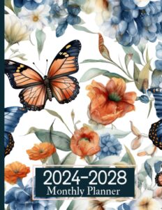 2024-2028 monthly planner 5 years: january 2024 - december 2028 with holidays | butterflies cover