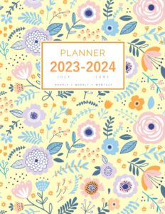 planner july 2023-2024 june: 8.5 x 11 large notebook organizer with hourly time slots | cute pastel floral design yellow