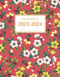 planner july 2023-2024 june: 8.5 x 11 large notebook organizer with hourly time slots | spring summer small flower design red