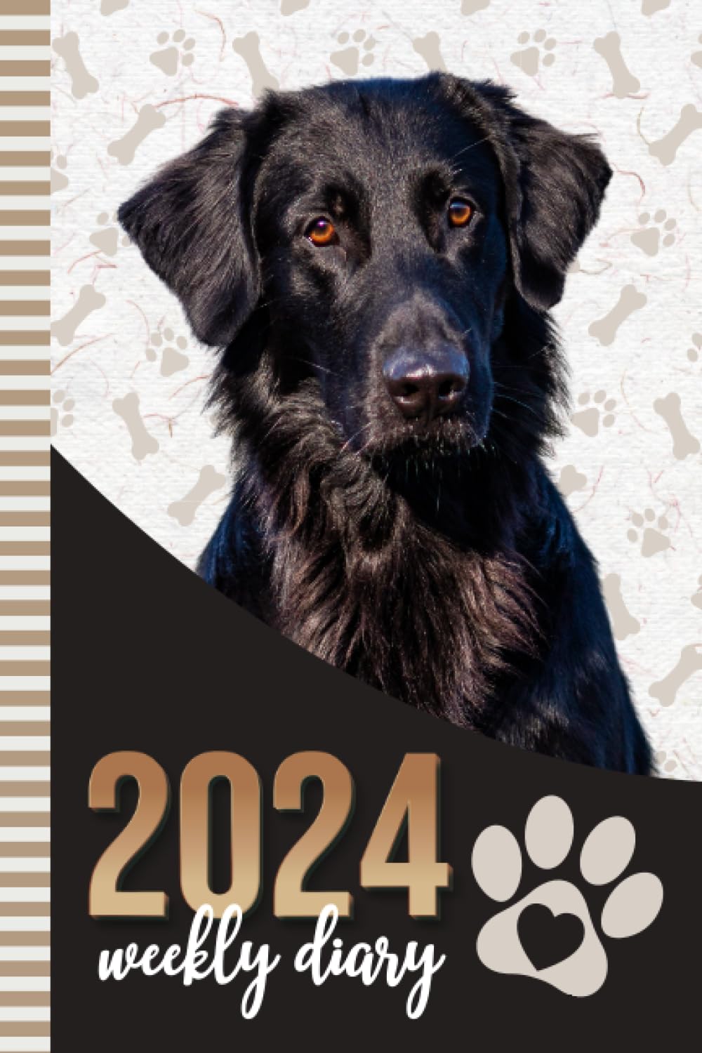 2024 Weekly Diary: 6x9 Dated Personal Organizer / Daily Scheduler With Checklist - To Do List - Note Section - Habit Tracker / Organizing Gift / Black Flat-Coated Retriever Dog - Paw Print Art Cover