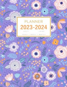 planner july 2023-2024 june: 8.5 x 11 large notebook organizer with hourly time slots | cute pastel floral design blue-violet