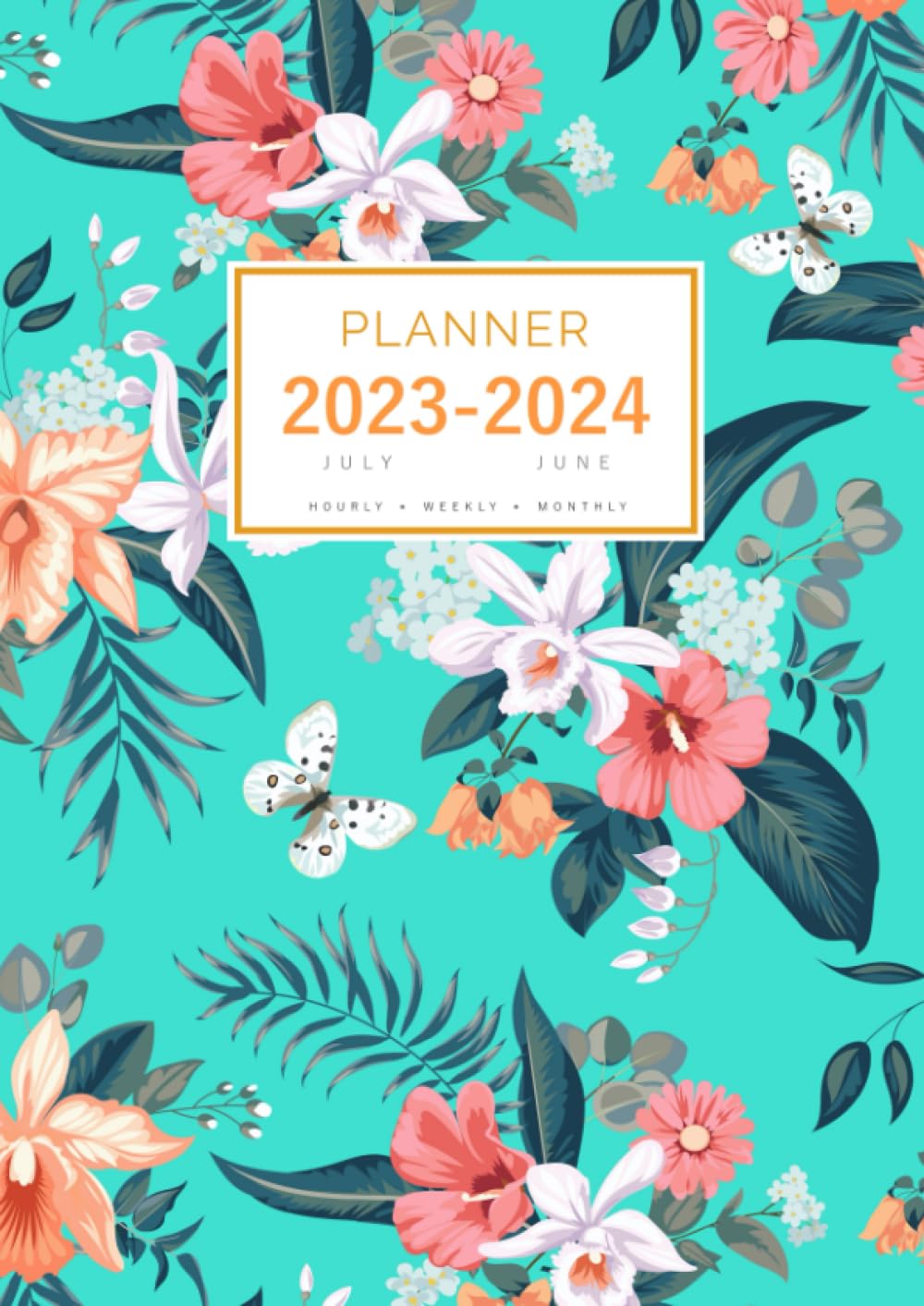 Planner July 2023-2024 June: A4 Large Notebook Organizer with Hourly Time Slots | Orchid with Tropical Flower Design