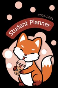 student planner: boba tea fox academic calendar agenda | schedule organizer | school & college | august to june