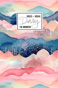 2023 - 2024: 18 month diary a5 week to view on 2 pages weekly journal agenda wo2p planner jul 23 to dec 24 horizontal | moon phases us & uk holidays ... dreamy pink and teal abstract forest scene