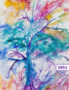 2024: tree simple water color planner, daily, weekly, monthly planner, with note to-do list, 180 pages 8.5in/11in
