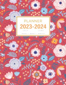 planner july 2023-2024 june: 8.5 x 11 large notebook organizer with hourly time slots | cute pastel floral design red