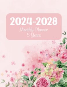 2024-2028 monthly planner 5 years: 60 months (jan 24- dec 28) with two pages per month monthly calendar and agenda organizer, with goals, contacts & more | pink floral watercolor cover