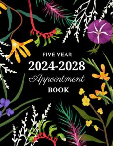 5 year appointment calendar 2024-2028: 60 months 5 year calendar book schedule organizer from january 2024 to december 2028 with federal holidays & family birthdays, contact list-floral cover