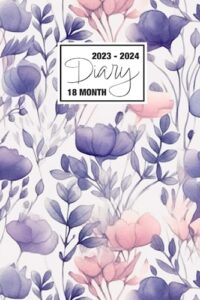 2023 - 2024: 18 month diary a5 week to view on 2 pages weekly journal agenda wo2p planner jul 23 to dec 24 horizontal with moon phases, uk & us ... soft pastel pink and purple floral design