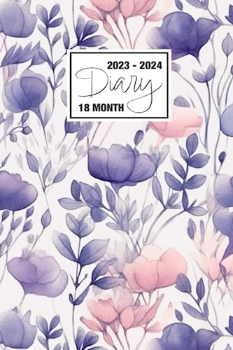 2023 - 2024: 18 Month Diary A5 Week to View on 2 Pages Weekly Journal Agenda WO2P Planner Jul 23 to Dec 24 Horizontal With Moon Phases, UK & US ... Soft Pastel Pink And Purple Floral Design