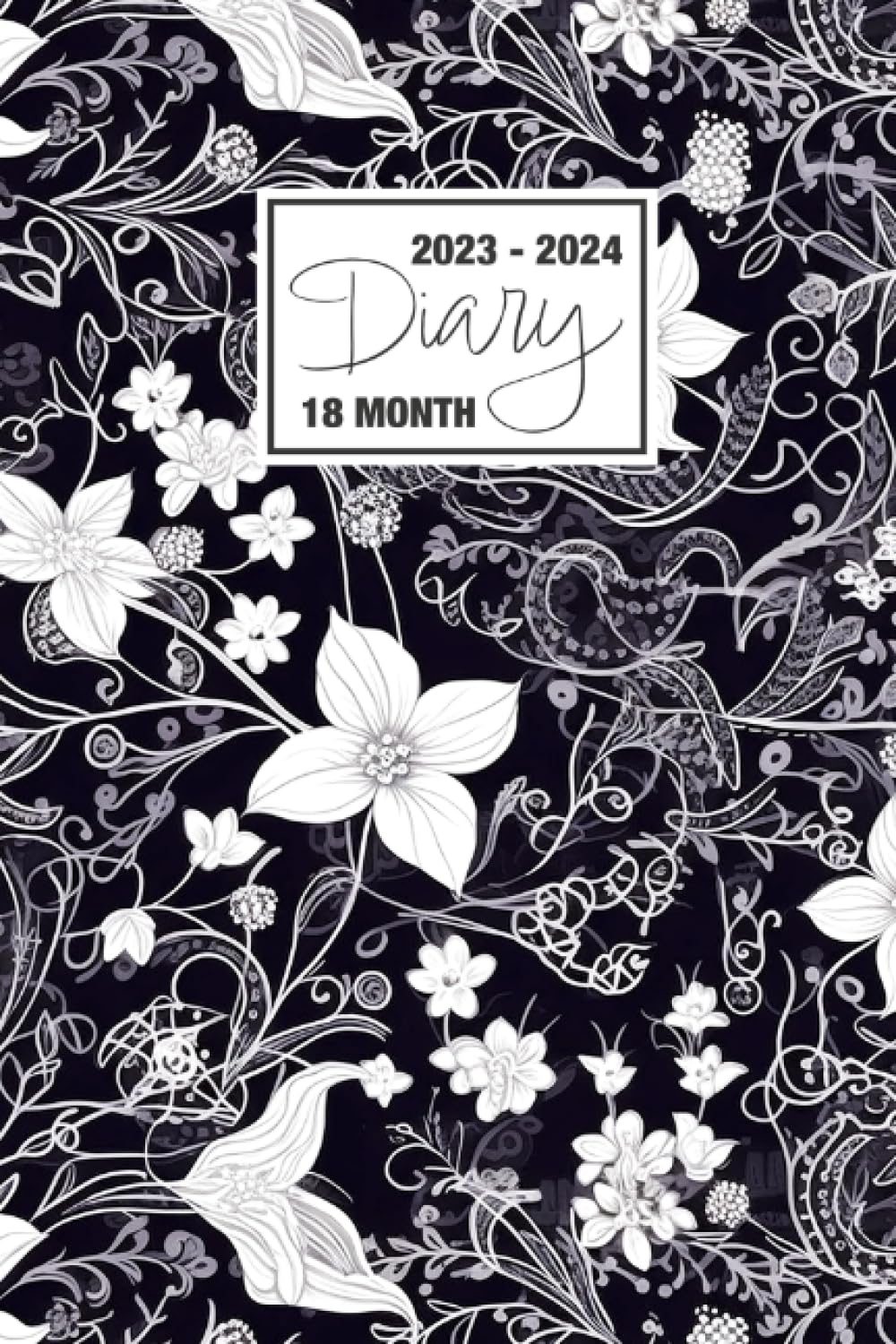 2023 - 2024: 18 Month Diary A5 Week to View on 2 Pages Weekly Journal Agenda WO2P Planner Jul 23 to Dec 24 Horizontal With Moon Phases, UK & US ... Charcoal White Floral Simple Line Art Pattern