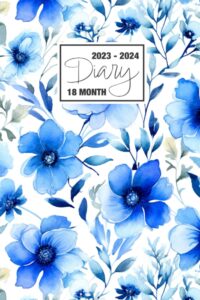 2023 - 2024: 18 month diary a5 week to view on 2 pages weekly journal agenda wo2p planner jul 23 to dec 24 horizontal with moon phases, uk & us ... elegant botanical design for nature lovers