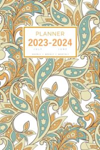 planner july 2023-2024 june: 6x9 medium notebook organizer with hourly time slots | creative ethnic flower design white