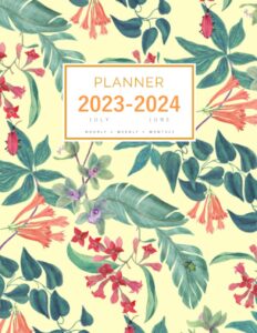 planner july 2023-2024 june: 8.5 x 11 large notebook organizer with hourly time slots | tropical flower leaf design
