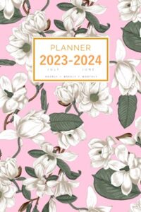 planner july 2023-2024 june: 6x9 medium notebook organizer with hourly time slots | beautiful magnolia flower design