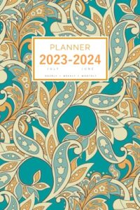 planner july 2023-2024 june: 6x9 medium notebook organizer with hourly time slots | creative ethnic flower design teal