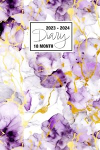 2023 - 2024: 18 month diary a5 week to view on 2 pages weekly journal agenda wo2p planner jul 23 to dec 24 horizontal with moon phases, uk & us ... grey gold foil marble pattern lilac purple
