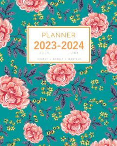 planner july 2023-2024 june: 8x10 large notebook organizer with hourly time slots | summer flower exotic bird design