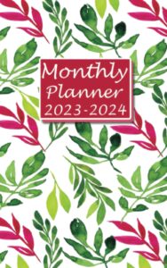 2023-2024 monthly planner: 5x8" size - with notes and passwords pages for work or home - leaves cover.