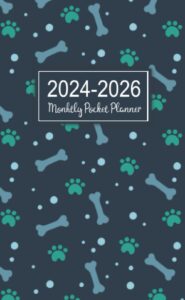 2024-2026 monthly pocket planner: small 3 year plan and organize from january to december for purse 36 months includes holidays with bones and paws cover