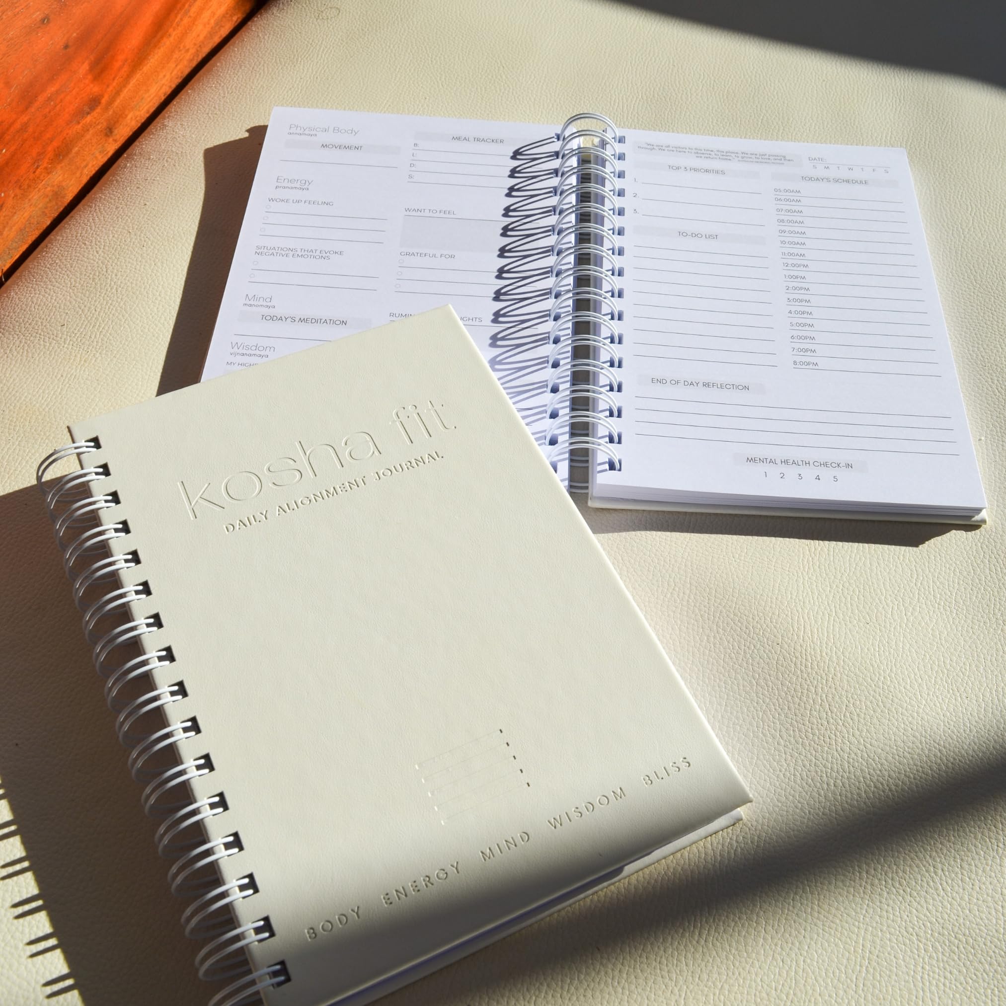 Daily Alignment Journal: Habit Tracker, Mindfulness Journal, Hourly Planner | Happiness & Productivity | Undated Hardcover Spiral Planner, White Journal for Mental Health - Wellness Gift Ideas