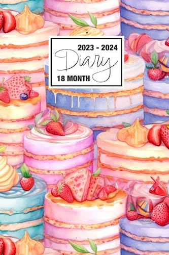 2023 - 2024: 18 Month Diary A5 Week to View on 2 Pages Weekly Journal Agenda WO2P Planner Jul 23 to Dec 24 Horizontal With Moon Phases, UK & US ... Layer Cakes Strawberry Delight Baking Pattern