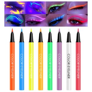 kyda 8 colors neon glow liquid eyeliner, lasting neon matte tint, glow in the dark liner pen, quick dry fluorescent rainbow eyes makeup, under the blacklight colorful eyeliner, by ownest beauty