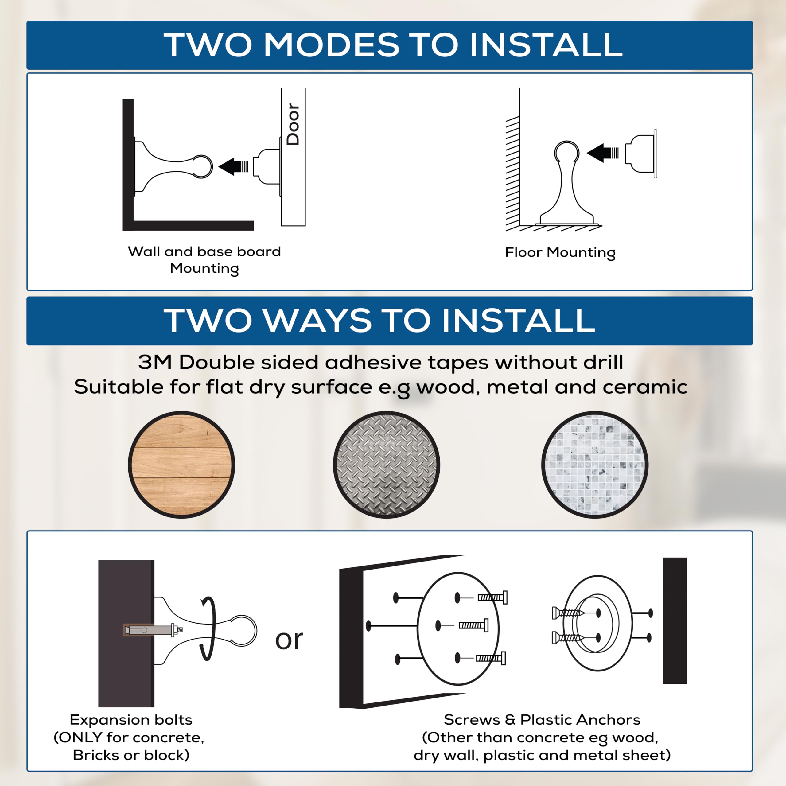 OmHome Magnetic Door Stop Silver Pack of 1 Soft-Magnetic Door Catch, Magnetic Door Stoppers for Bottom of Door, Practical, and No-Drill Solution with 3M Self Adhesive Pads to Hold Wide Doors Securely