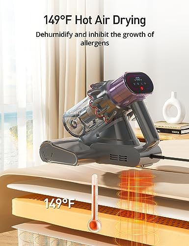 Mattress Vacuum Cleaner with Dust Sensor, 15Kpa UV Bed Vacuum, 99.9% Allergen Removal, Ultrasonic & 40000 RPM/Min Brushroll Rotation, High Heating Octuple Tech, LED Display, Widened Brush, Corded