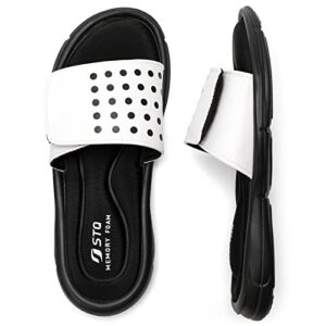 stq womens slide sandals athletic soft cushion non slip slides shoes with memory foam for pool black white 9