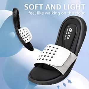 STQ Womens Slide Sandals Athletic Soft Cushion Non Slip Slides Shoes with Memory Foam for Pool Black White 9