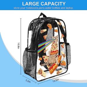 Pizza Cat Clear Backpacks for School Girls Boys Adults, 17 Inch See Through Backpack, Kids Clear Backpack, Heavy Duty PVC Transparent Backpack for Sports, Work, Stadium, Security Travel, College