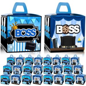 happarty boss party favor boxes 24 pcs,blue boss boy baby gift goodie boxes, boss birthday favor candy treat boxes, boss 1st 2nd birthday decorations, boss birthday party supplies