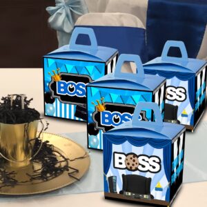 HAPPARTY BOSS Party Favor Boxes 24 PCS,Blue BOSS Boy BABY Gift goodie boxes, boss birthday favor candy treat boxes, boss 1st 2nd birthday decorations, boss birthday party supplies