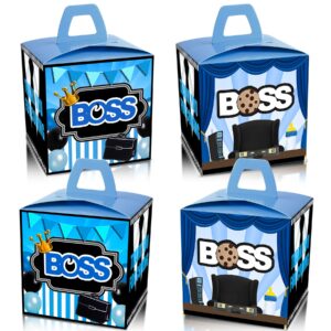 HAPPARTY BOSS Party Favor Boxes 24 PCS,Blue BOSS Boy BABY Gift goodie boxes, boss birthday favor candy treat boxes, boss 1st 2nd birthday decorations, boss birthday party supplies